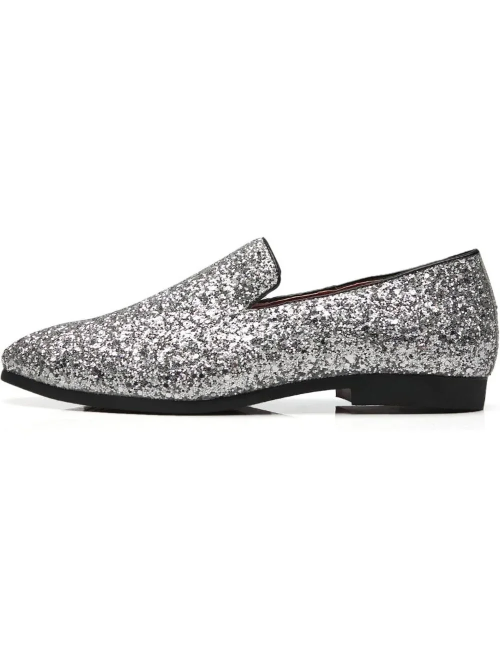 Men's Silver Leather Glitter Sparkly Loafers Slip On Tuxedo Formal Events Shoes